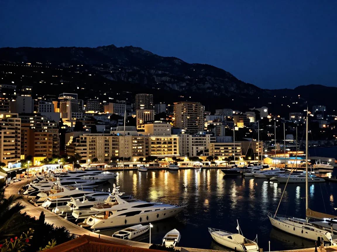 Port Hercules in Monaco and its yachts at dusk