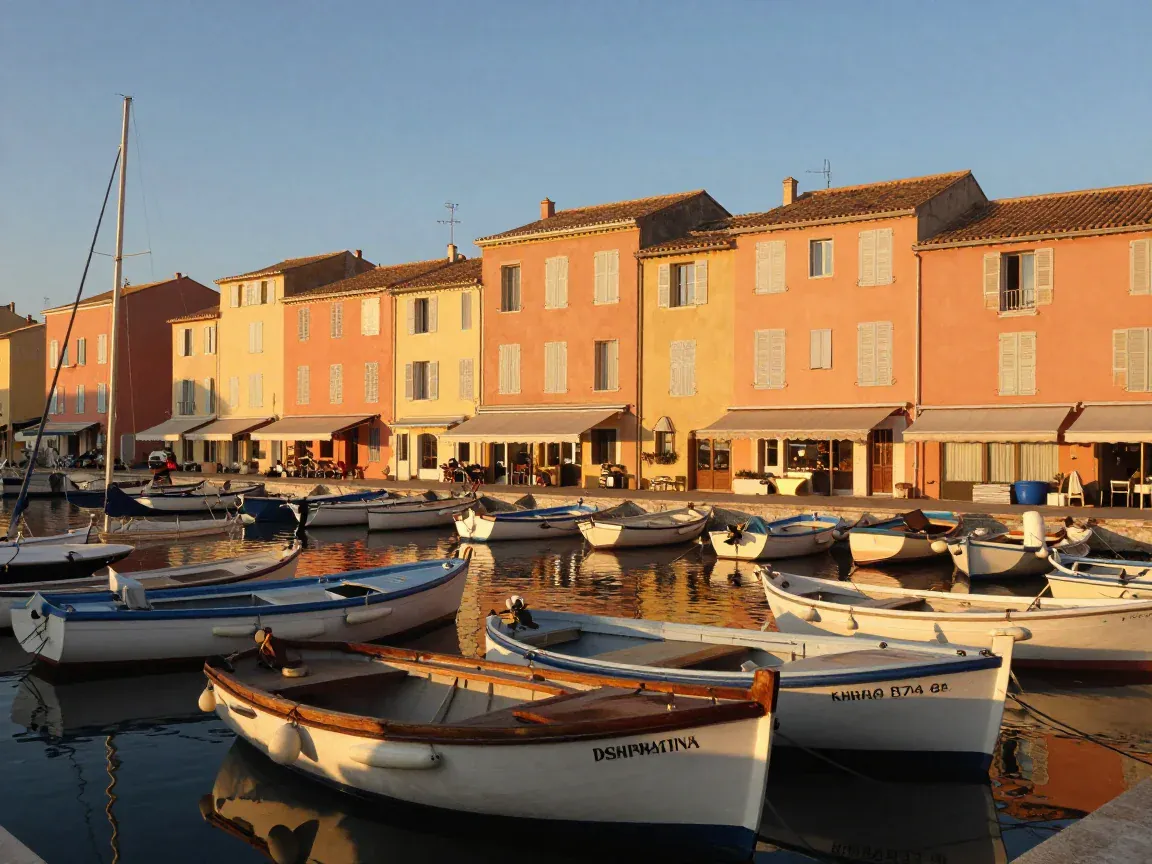 The old port of Saint-Tropez, ochre façades and wooden boats
