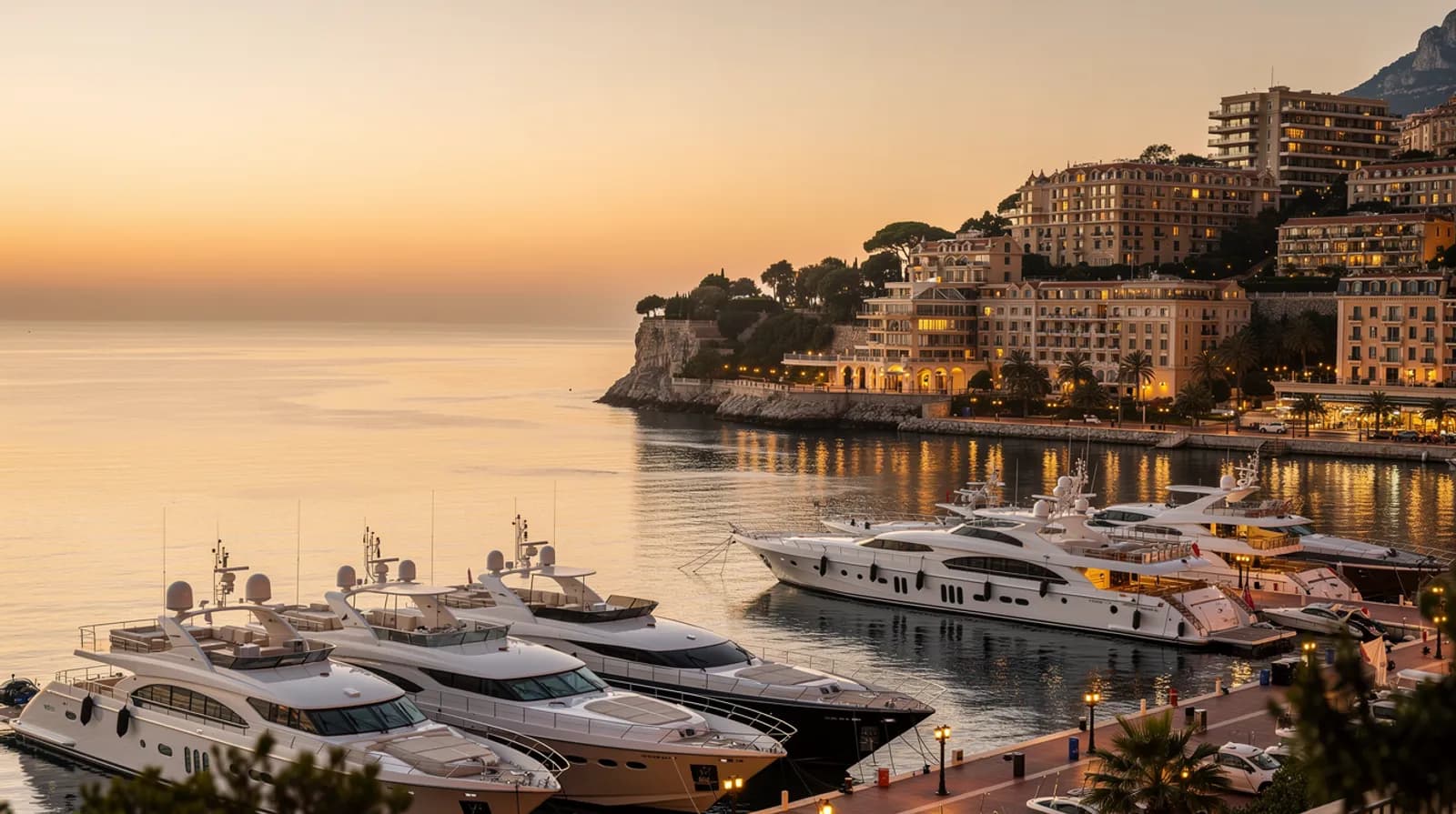 Port Hercule de Monaco et ses yachts au crépuscule